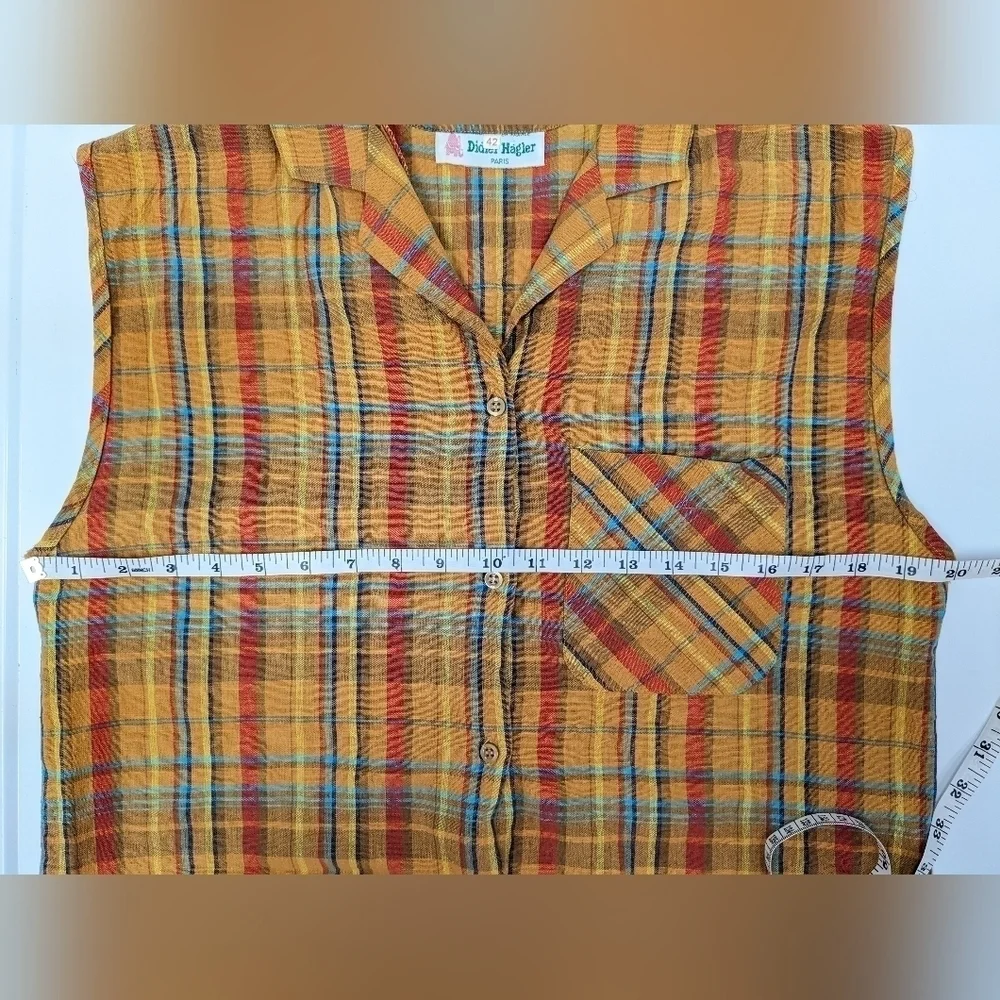Didier Hagler vintage Madras plaid sleeveless button down shirt size 42 - Picture 8 of 11